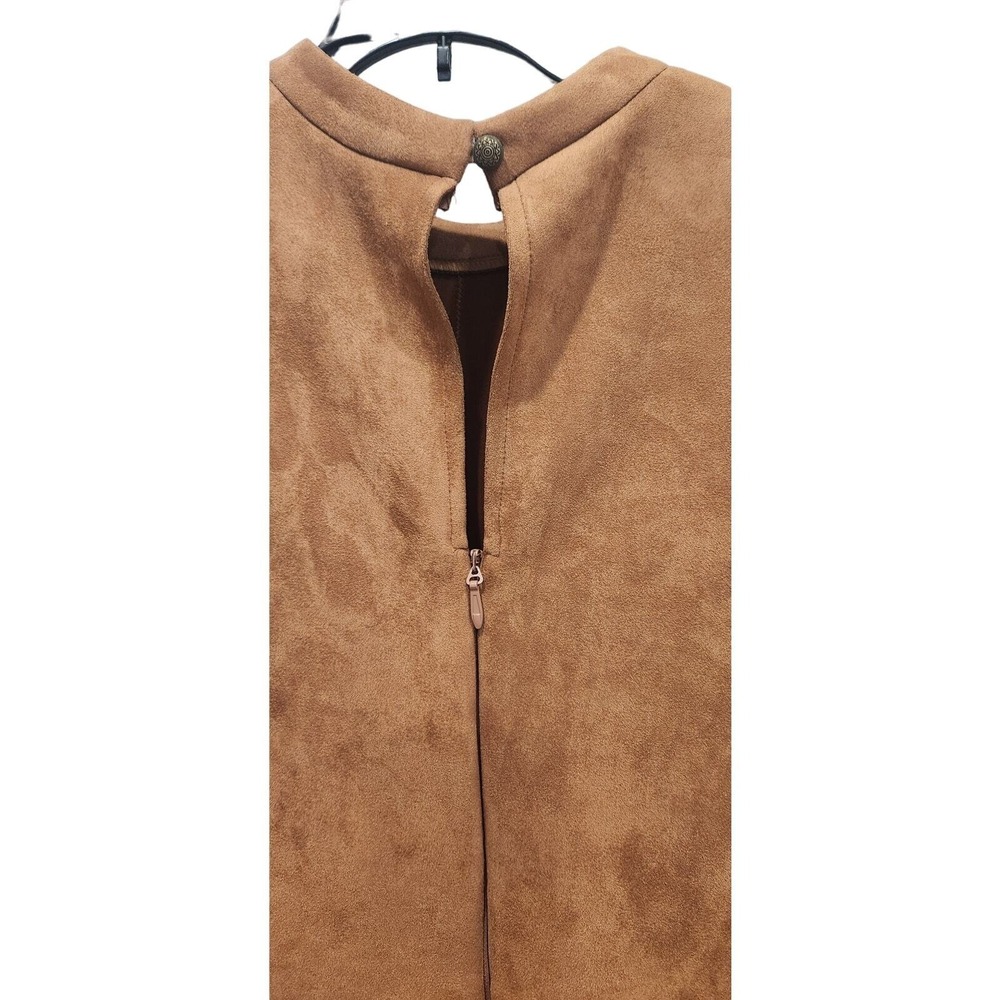 Soieblu Suede Feel Mock Neck Laser Cut Dress Brown Size Medium - Picture 2 of 8